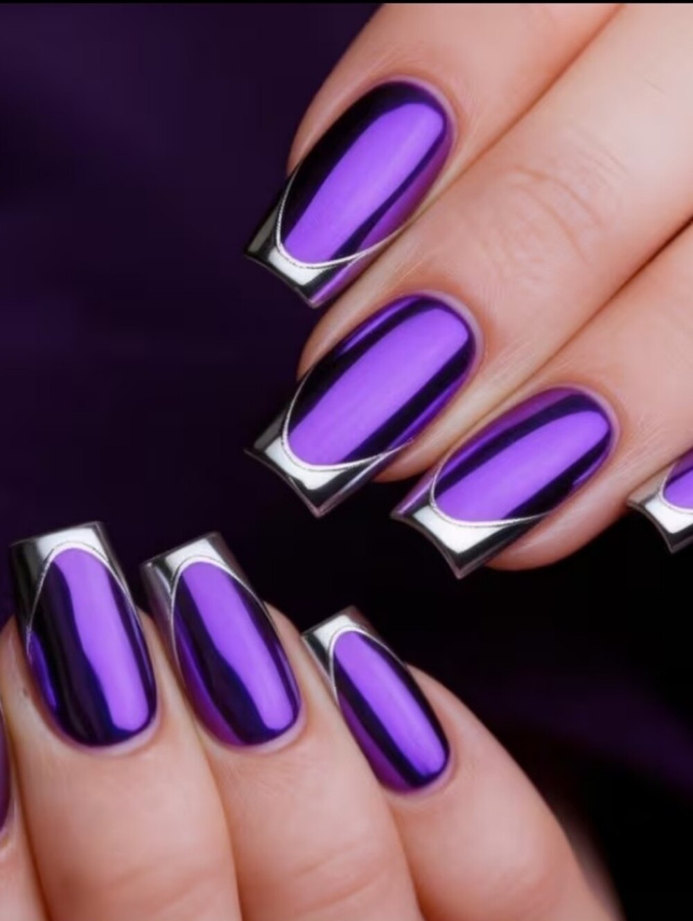 Purple Stiletto Press-On Nails with Silver Tips